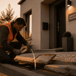 Branchement fibre maison technicien devant maison