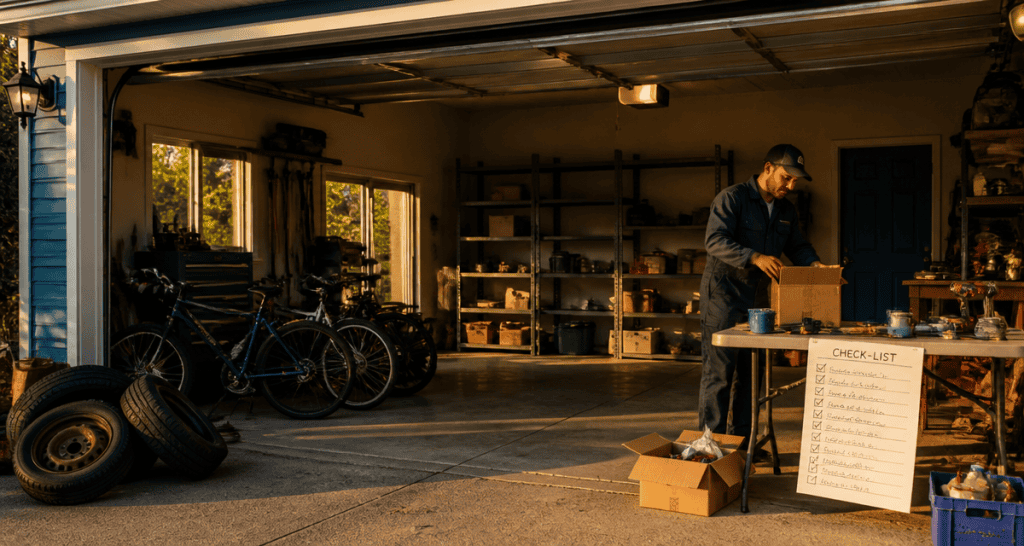 débarrasser un garage homme triant objets