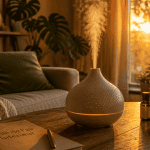 diffuseur humidificateur huile essentielle sur table bois