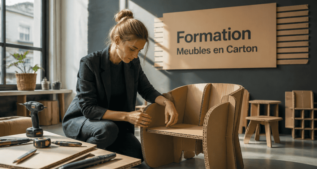 formation meubles en cartons femme assemble fauteuil