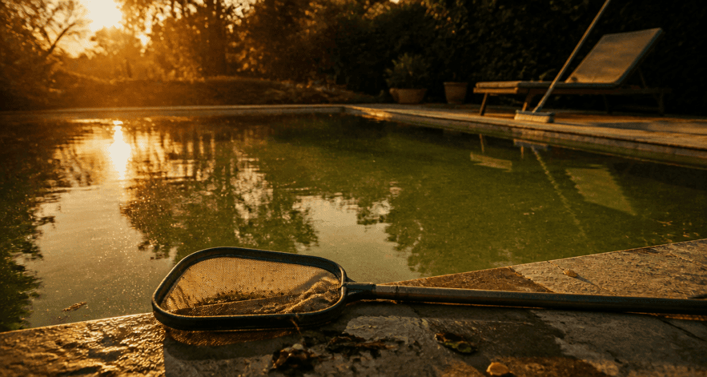 nettoyer piscine verte eau trouble épuisette margelle