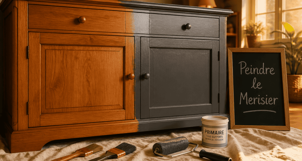 peindre un meuble merisier moitié peint gris anthracite