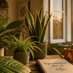 plantes d'intérieur dépolluante sur table en bois