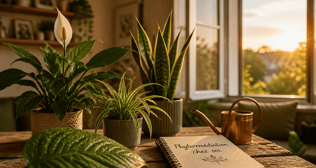 plantes d'intérieur dépolluante sur table en bois