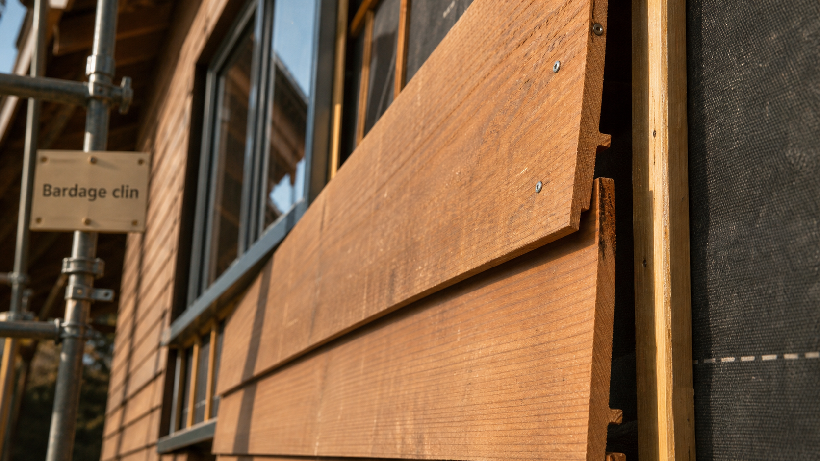 Bardage clin en lames bois, pose et fixations inox sur façade de maison