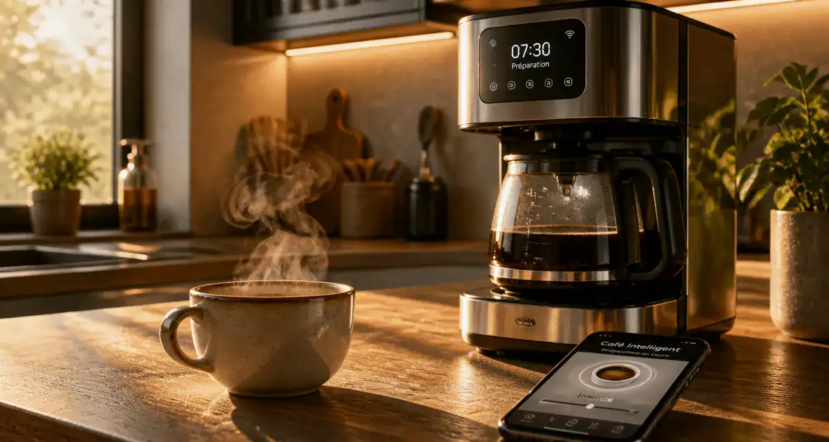 cafetiere connectee sur plan de travail moderne