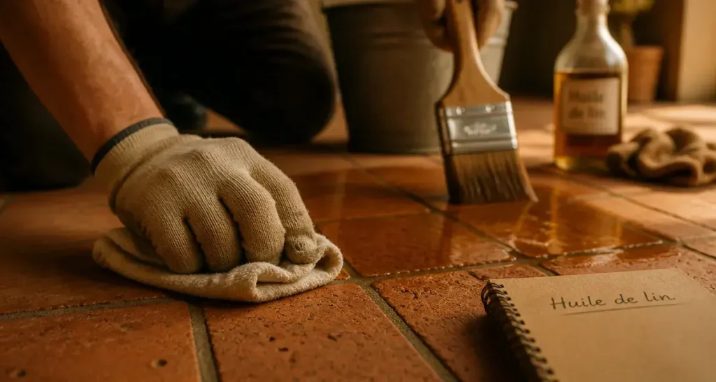 Huile de lin sur carrelage, application sans coller