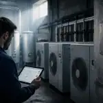 technicien surveille chauffage électrique collectif