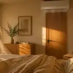 climatisation dans une chambre moderne au coucher du soleil