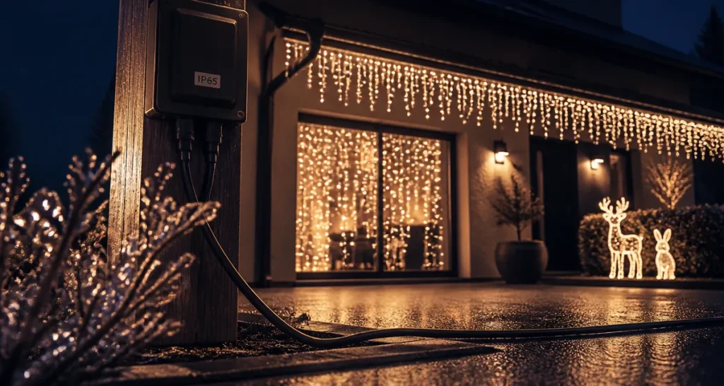 decoration noel exterieur : guirlandes LED et jardin féerique