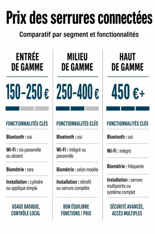 Infographie comparative des prix et fonctionnalités des serrures connectées