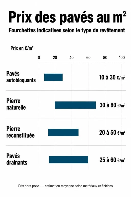 Infographie comparative des prix au m2 pour la pose de pavés selon le matériau