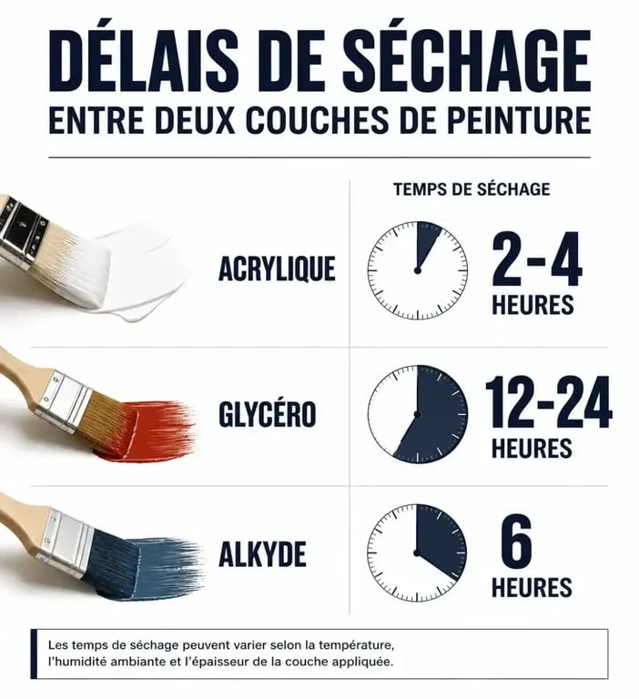 Infographie des délais de séchage entre deux couches de peinture pour réussir vos travaux