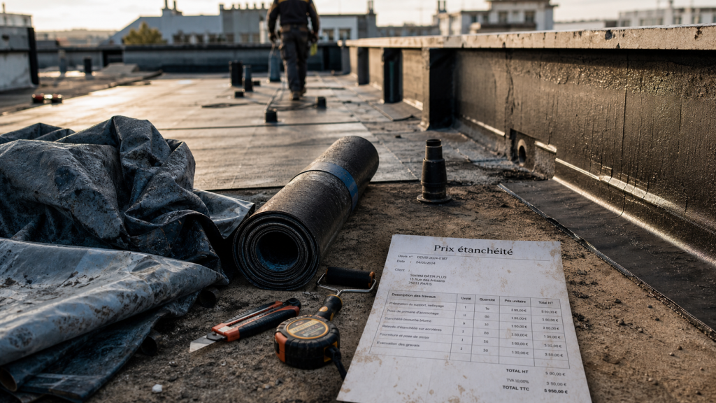 Étanchéité toit-terrasse : prix au m², membrane bitumineuse en rénovation