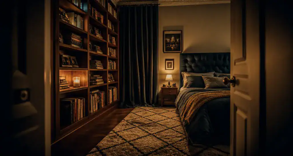 isolation phonique mur chambre sans travaux bibliothèque rideaux tête de lit