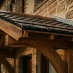 Marquise tuiles en bois massif, entrée durable à pente 30%