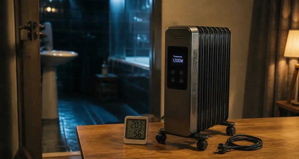 Meilleur chauffage d appoint : radiateur à bain d’huile 1200W près du thermomètre