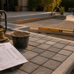Pose pavé prix m2 : chantier de pavage extérieur, pavés et vibro