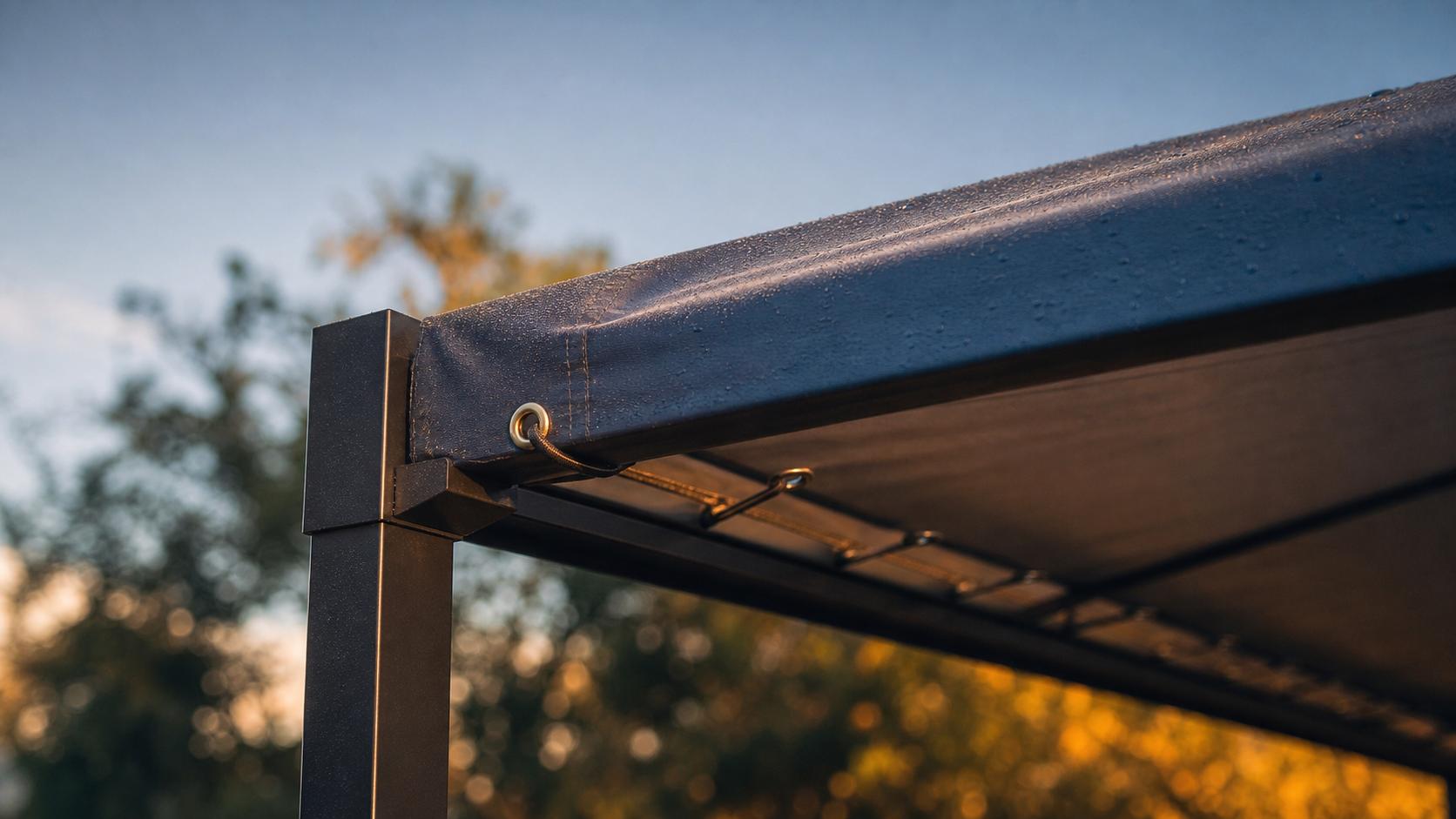 Bache tonnelle PVC microperforé sur mesure, bâche tendue sur tonnelle aluminium
