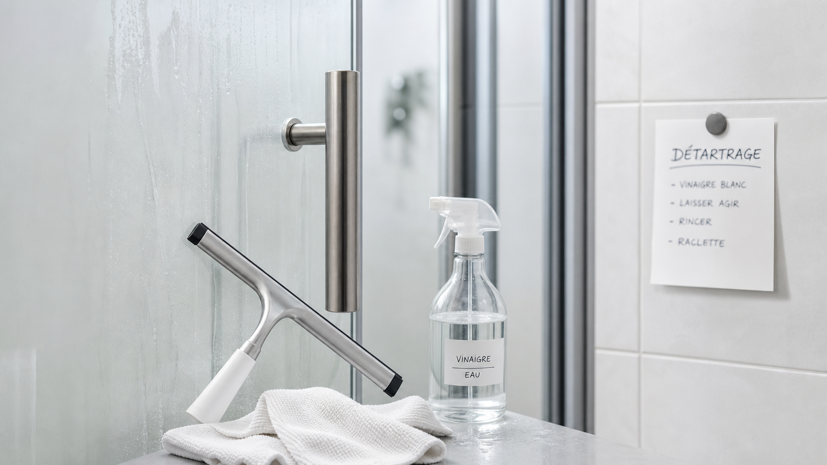 Vinaigre pour enlever le calcaire sur les parois de douche, voile blanchâtre sur vitre