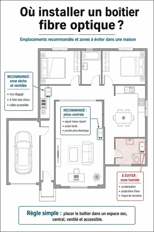Infographie sur l'emplacement idéal du boîtier fibre optique dans une maison