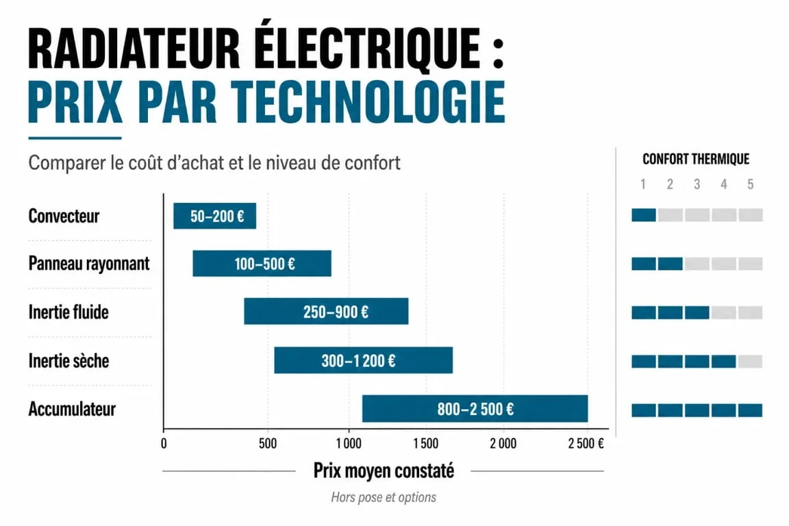 Comparatif visuel du radiateur electrique prix selon la technologie