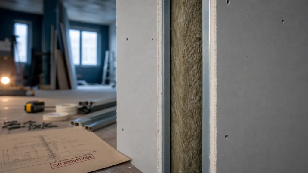 Épaisseur cloison entre 2 chambres : cloison isolée phonique avec laine de roche