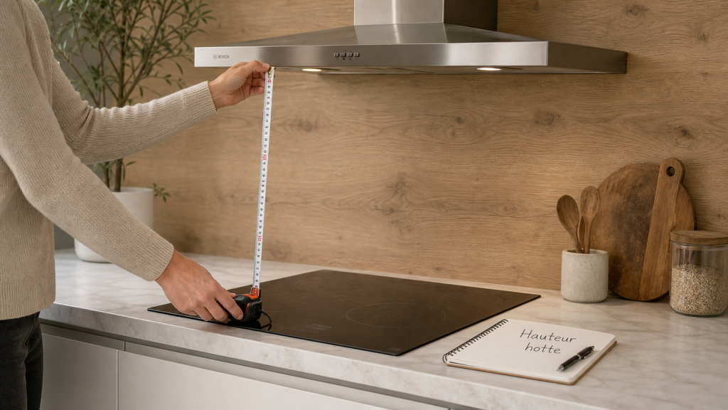 Hauteur plan de travail hotte : mesure 65 cm sous la hotte