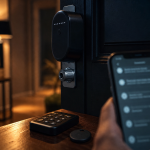 Meilleure serrure connectée : serrure retrofit noir mat, clavier code et RFID