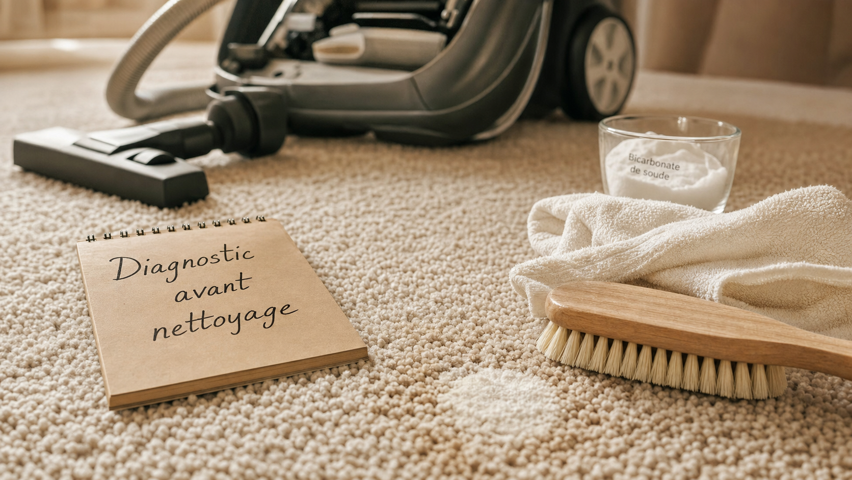 Nettoyer une moquette : bicarbonate et injection-extraction sur moquette beige très sale