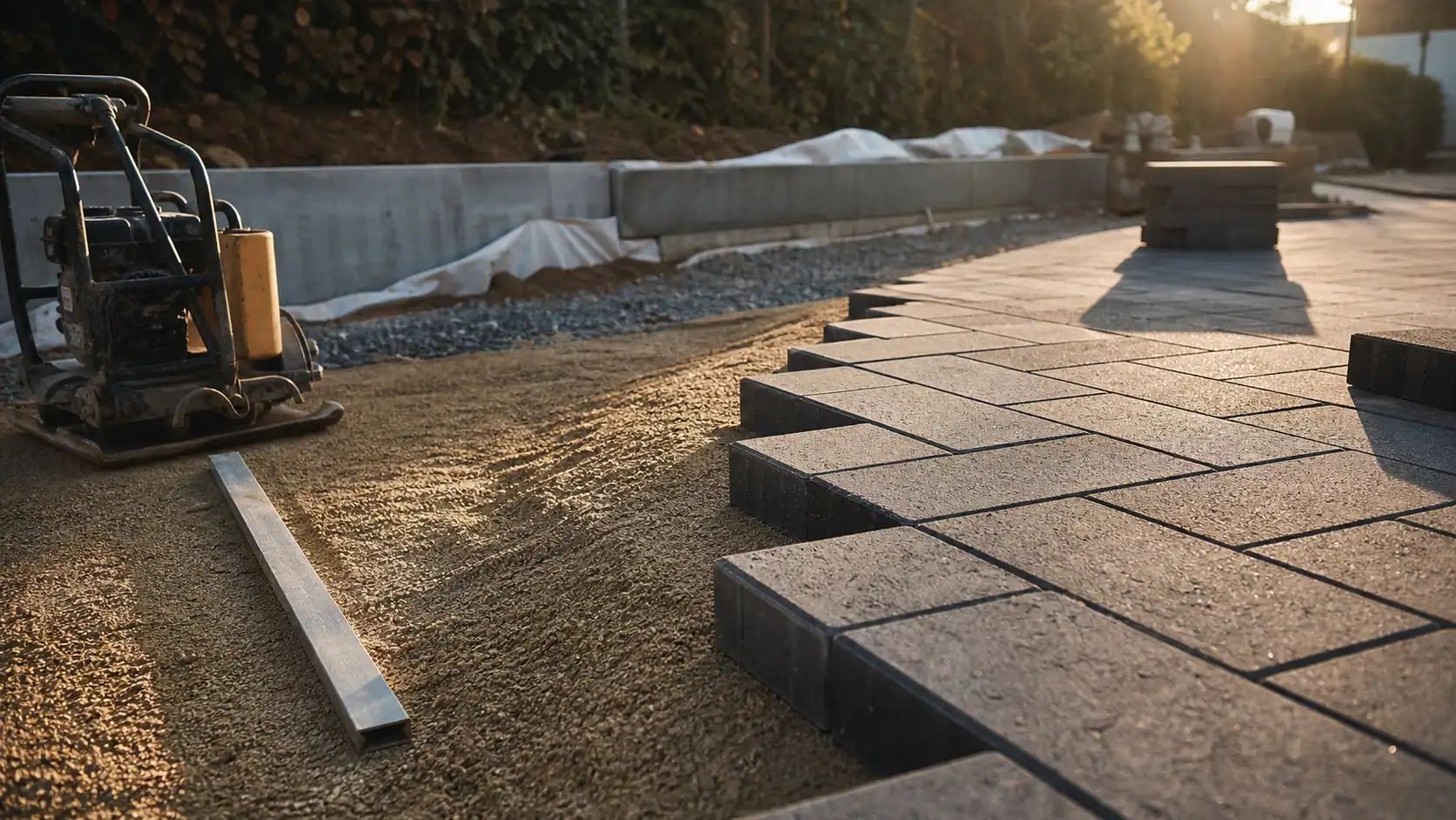 Pavé autobloquant pose : allée durable en cours, sable et joints