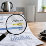 Consommation électrique moyenne par mois, 292 kWh par mois, chauffage et logement