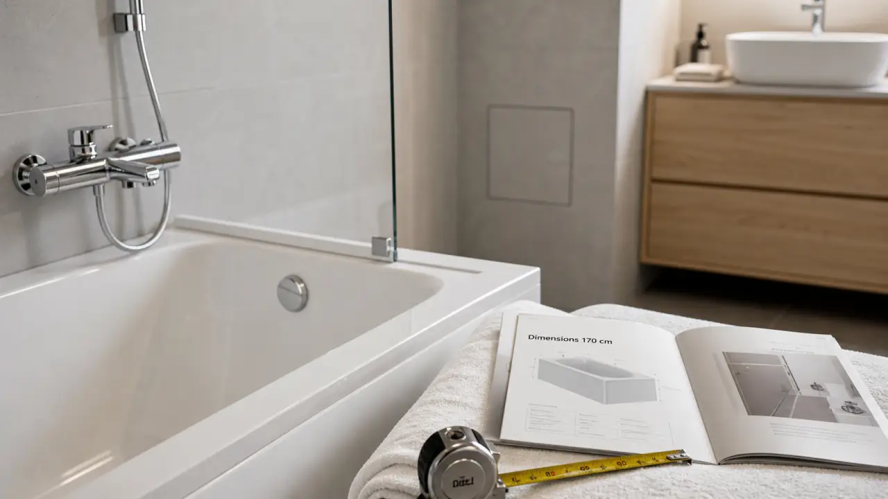 Baignoire de salle de bain blanche avec dimensions 170 cm, salle de bain contemporaine