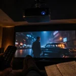 Choisir videoprojecteur : installation plafond, câbles et toile de projection grise