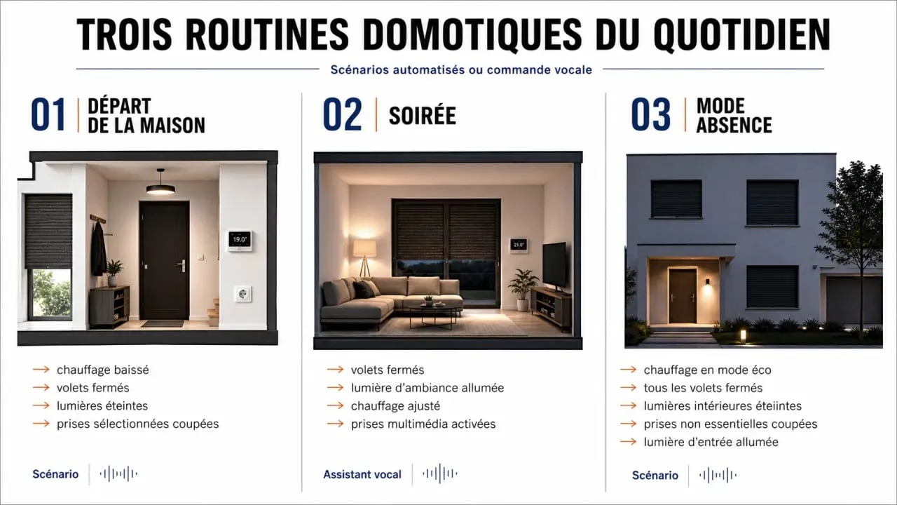 Domotique exemple : routines du matin, du soir et du mode absence dans une maison connectée