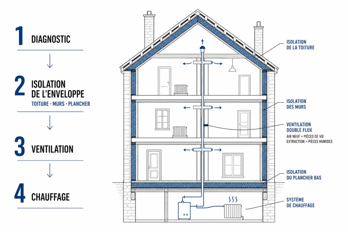 Comment réussir la rénovation énergétique de sa maison ancienne : ordre des travaux de l’audit au chauffage