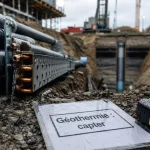 Fonctionnement geothermie : tranchée tuyaux et forage