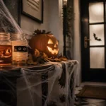 Idées déco halloween pour entrée : maison hantée DIY, bougies LED et citrouille