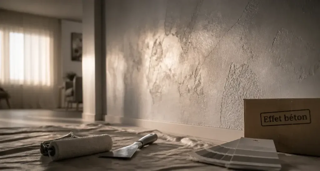Maison déco peinture : mur en effet béton, outil de peinture