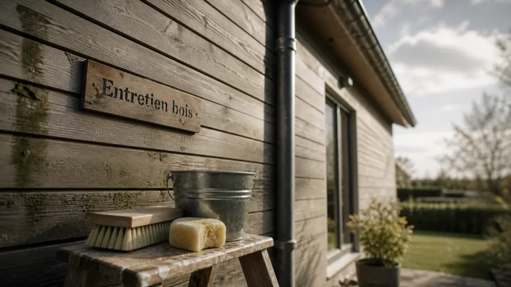 Maison en bois entretien : nettoyage annuel du bardage bois