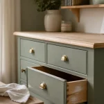 Relooking meuble : commode ancienne relookée vert sauge mat et poignées laiton