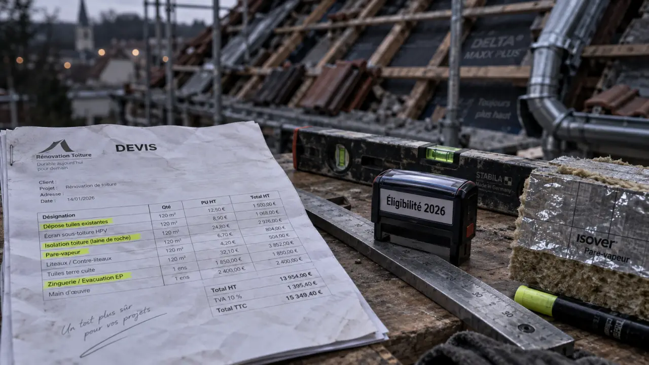 Aide rénovation toiture 2026 : isolant et devis éligibles
