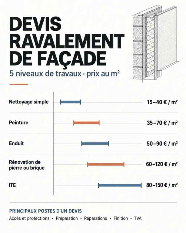 Infographie des prix d’un devis ravalement de façade selon la technique choisie