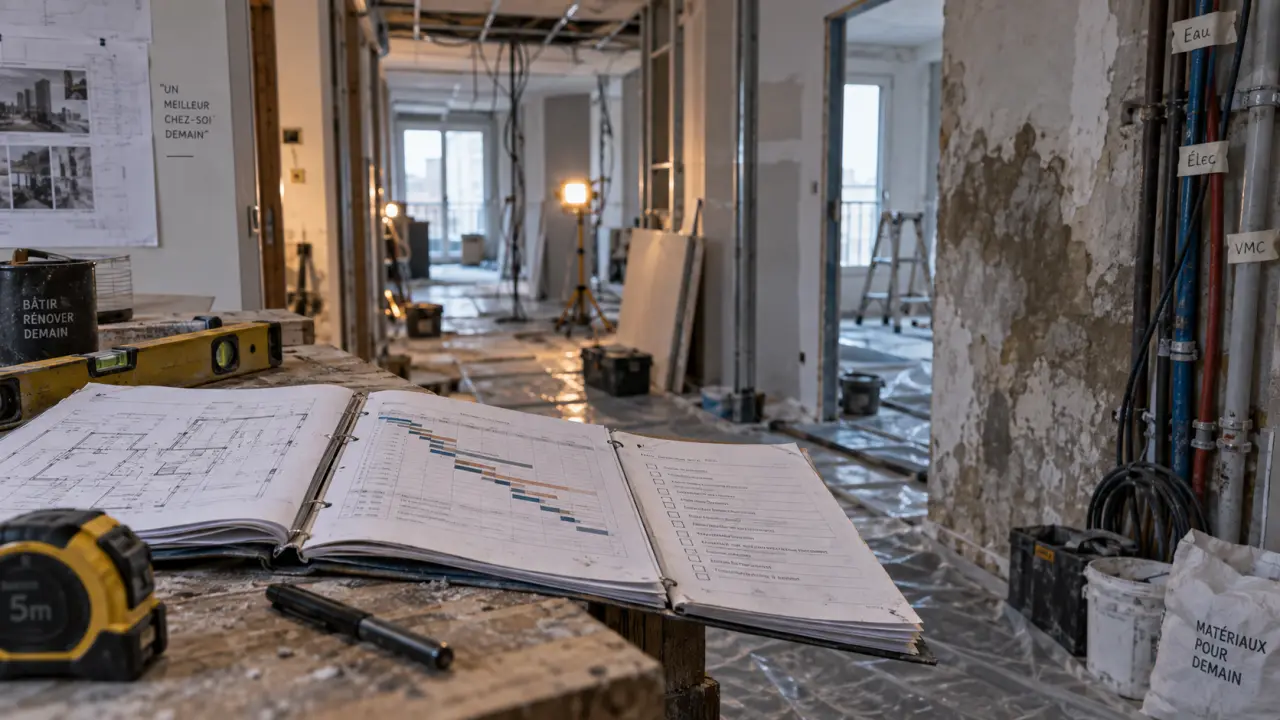 Travaux de rénovation intérieur : chantier en rénovation avec outils et planning