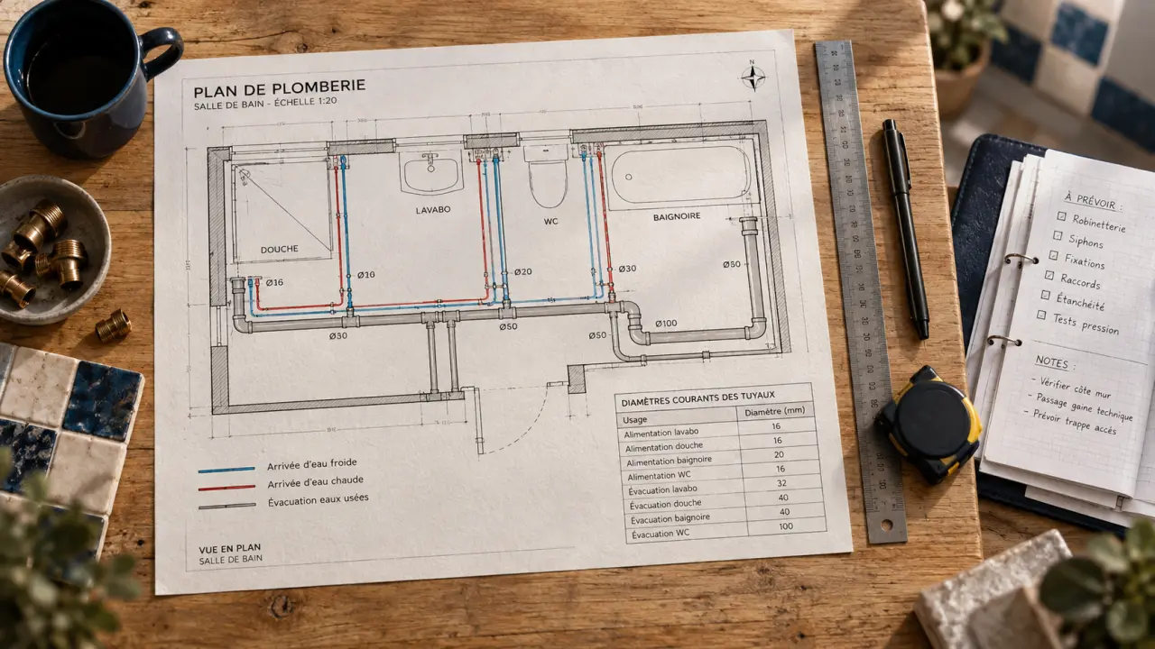 Schema plomberie : plan débit et évacuations, entretien